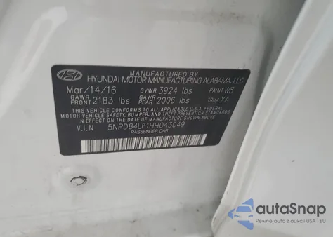 2017 Hyundai Elantra Se z USA, uszkodzony, nr VIN 5NPD84LF1HH043049
